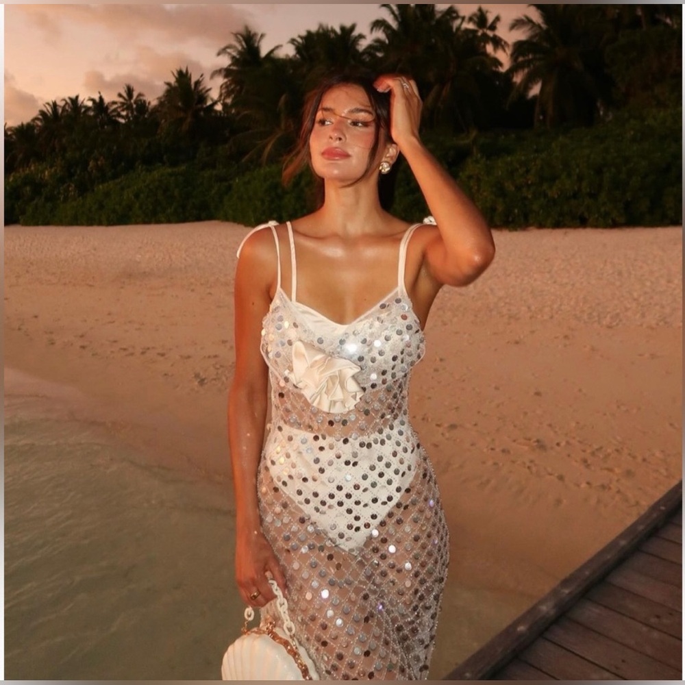 For Love & Lemons White Sequin Maxi Dress